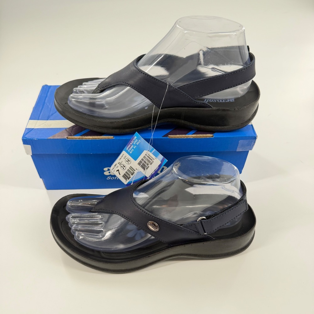 Aerosoft LS 5901 Navy Blue Comfort Slingback Thong Sandals Womens Size 7 EU 38